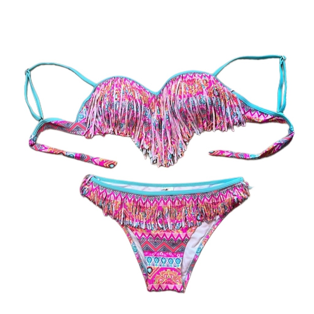 Multicolor Fringe Two Piece Bikini Set